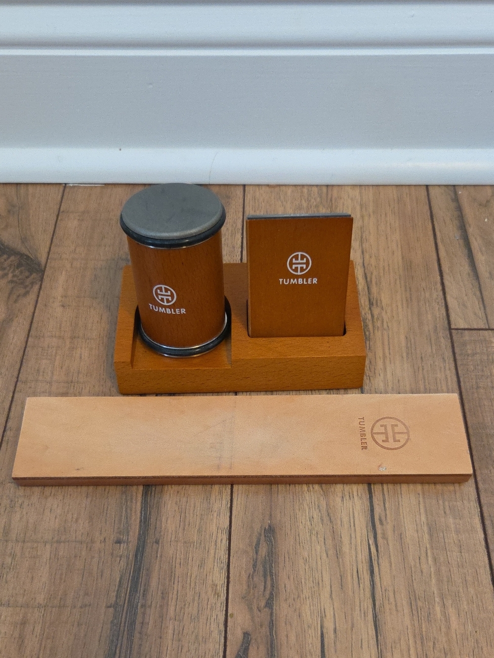 Tumbler Rolling Knife Sharpener Starter Set & Leather Strop Wood